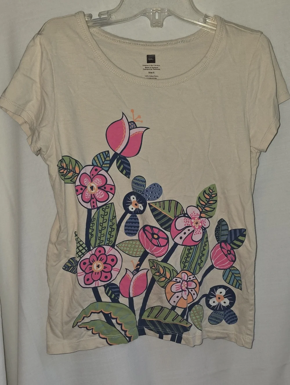 Tea Collection Cream Short-Sleeve Tee with Pink & Navy Floral Print